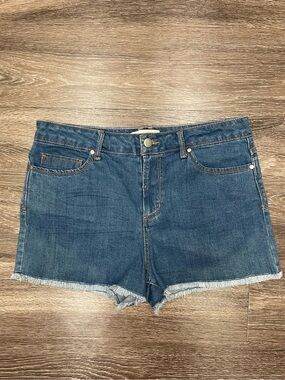 F21 Vintage Women's Denim Frayed Hem Shorts - Blue